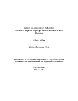 Kreol in Mauritian Schools: Mother Tongue