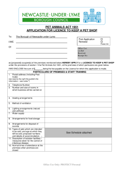 pet animals act 1951 application for licence to keep a pet shop