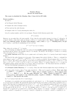 Number Theory Review for Final Exam The exam is scheduled for