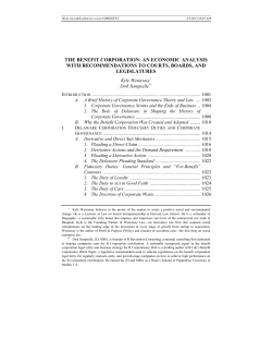 THE BENEFIT CORPORATION: AN ECONOMIC ANALYSIS WITH