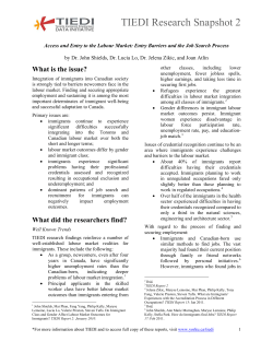 Access and Entry to the Labour Market: Entry Barriers and the Job