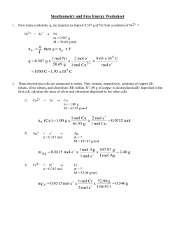 Electrochemical Cells Worksheet - SCH4U1-CCVI