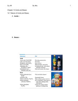 Chem 1B Dr. White 1 Chapter 14 Acids and Bases 14.1 Nature of