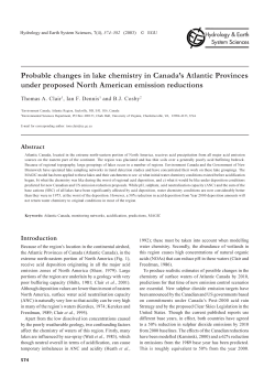 Probable changes in lake chemistry in Canada`s Atlantic Provinces