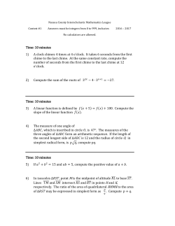 Time: 10 minutes 1) A clock chimes 4 times at 4 o`clock. It takes 6