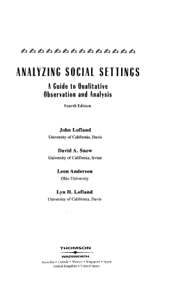 Analyzing Social Settings: A Guide to Qualitative Observation and