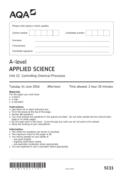 Unit 11 - Controlling Chemical Processes
