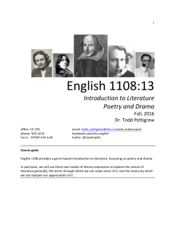 ENGL1108 Introduction to Literature &ndash; Poetry and Drama