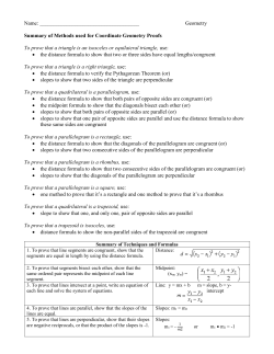 Name: Geometry Summary of Methods used for Coordinate