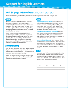 Unit 31, page 198: Prefixes: com-, con-, pre-, pro-