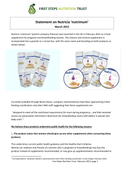 FIRST STEPS NUTRITION TRUST Statement on Nutricia `nutrimum`