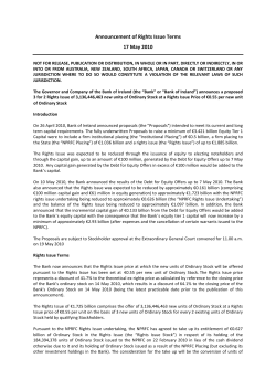 Announcement of Rights Issue Terms