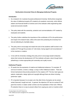 Northumbria University Policy for Managing Intellectual Property