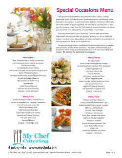 Special Occasions Menu