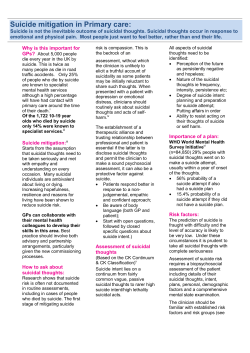 Suicide mitigation in Primary care