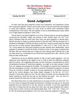 Good Judgment - Old Hickory Church of Christ