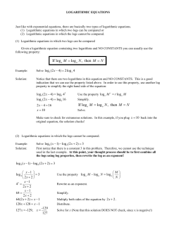 If log log , then M N M N = = If log log , then M N M N = =