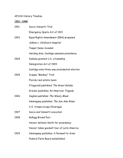 APUSH History Timeline 1921-1940 1921 Sacco