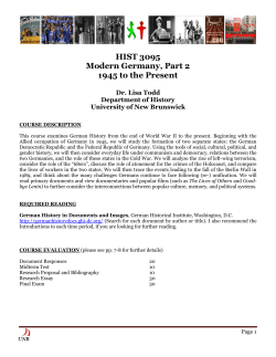 HIST 3095 Modern Germany, Part 2 1945 to the Present