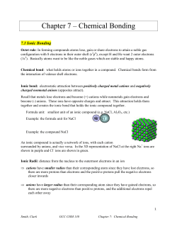 Chapter 7 &ndash; Chemical Bonding