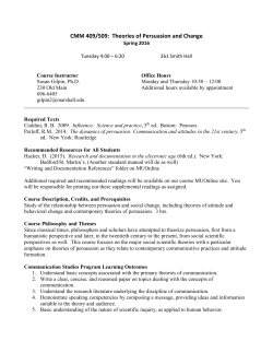 CMM 409/509: Theories of Persuasion and Change