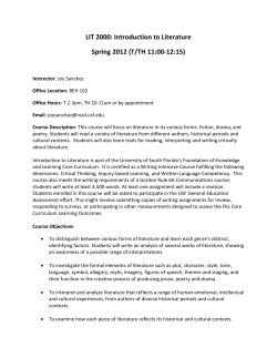 LIT 2000: Introduction to Literature Spring 2012 (T/TH 11:00