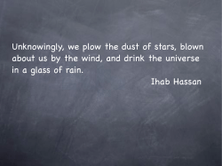 Unknowingly, we plow the dust of stars, blown about us by the wind