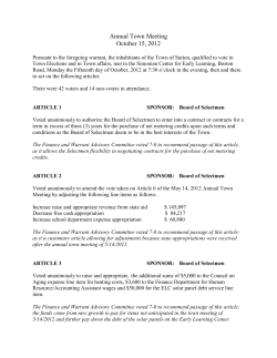 Annual Town Meeting October 15, 2012