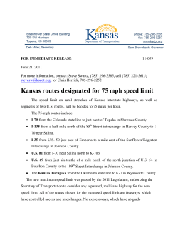 Kansas routes designated for 75 mph speed limit