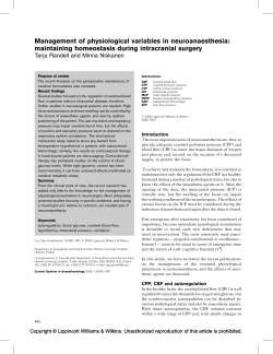 Management of physiological variables in