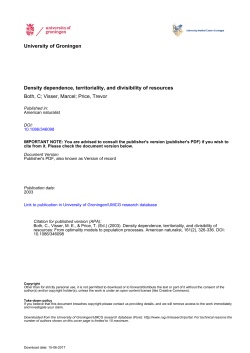 University of Groningen Density dependence, territoriality