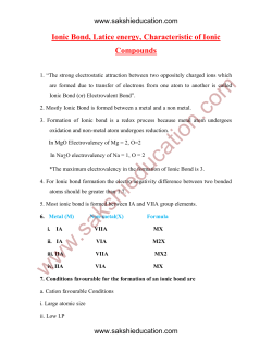 Ionic Bond, Latice energy, Characteristic of Ionic