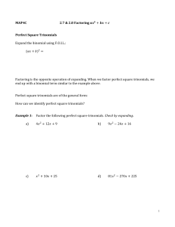 2.8 Factoring Perfect Square Trinomials and Difference of
