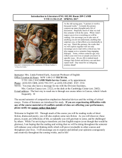 1 Introduction to Literature-ENG 102.301 Room 209 CAMB T/TH 11