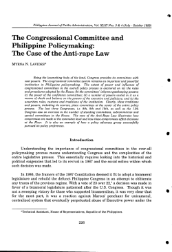 The Congressional Committee and Philippine Policymaking: The