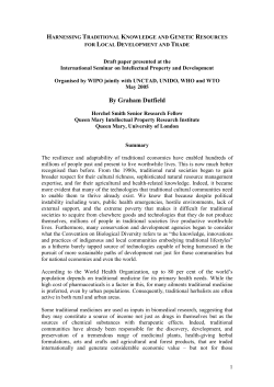 Harnessing Traditional Knowledge and Genetic Resources