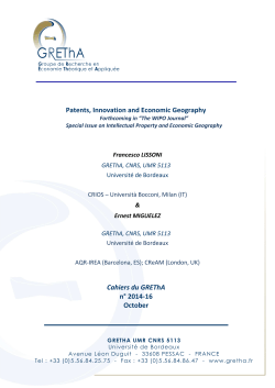 Patents, Innovation and Economic Geography Cahiers du GREThA