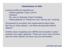 Classification of AGN Luminous AGN are classified as: • Seyfert