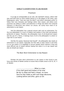 HAMLET`S EXHORTATION TO USE REASON Proemium The Best