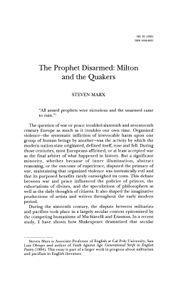 The Prophet Disarmed: Milton and the Quakers