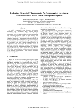 Evaluating Strategic IT Investments: An Assessment of Investment