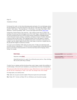 Paper #3 Annotations to Poems For the past few weeks, we have