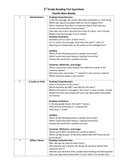 3 Grade Reading Test Questions Fourth Nine Weeks