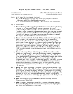 English W3730: Modern Texts &ndash; Yeats, Eliot, Auden