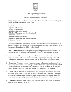 TASIS England Upper School Summer Reading Guiding Questions