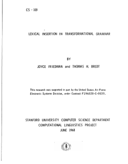 cs -103 LEXICAL ,liSERTlON IN TRANSFORMATIONAL GRAMMAR
