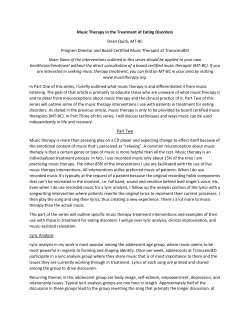Music Therapy in the Treatment of Eating Disorders Dean Quick, MT