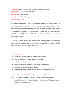 Thematic Unit: Visiting Chinese Family/Dining in Chinese Restaurant