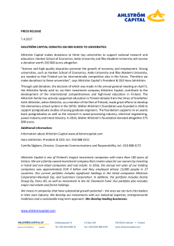 Press release - Ahlstrom Capital