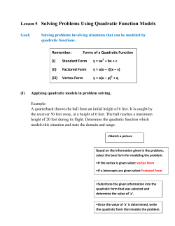 Lesson 5 Solving Problems Using Quadratic Function Models